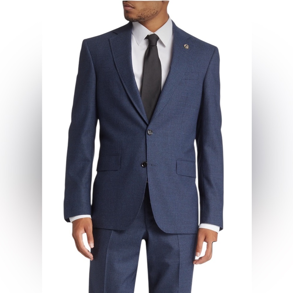 Ted Baker endurance Jay CT navy 100% wool subtle plaid two button blazer jacket